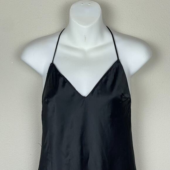 Victoria's Secret Black Satin Slip Dress Size Small Behind the Neck Tie Y2K - Picture 2 of 7